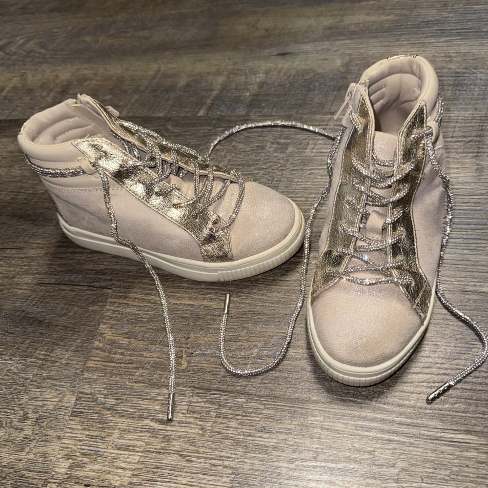 Steve Madden Trickyy Girls 13 Champagne Gold Rhinestone High Top Sneakers Shoes